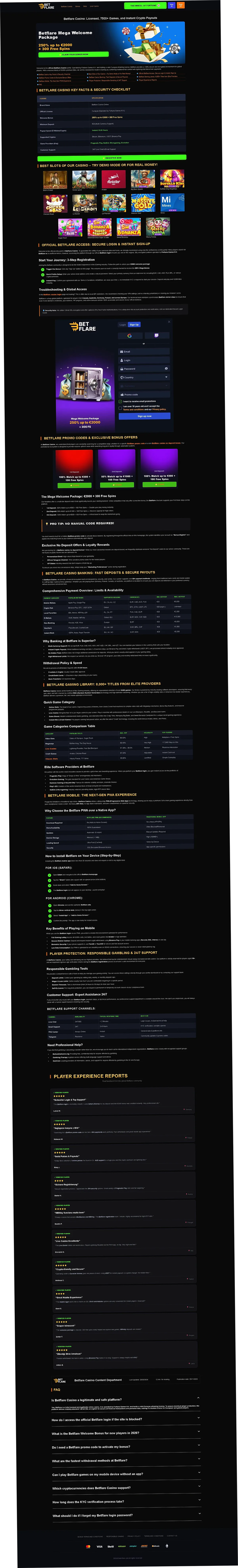 Betflare Casino App Homepage